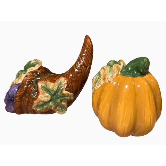 Decorative Ceramic Harvest Cornucopia Thanksgiving Salt and Pepper Shaker Set - Picture 4 of 10